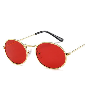 Ladies Classic Pink Reflective Oval Sunglasses Women Men Retro Metal Frame Wrap Coating Mirror Sun Glasses for Female
