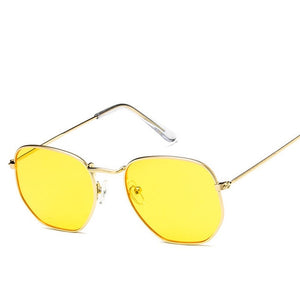 Fashion Sunglasses Women Brand Designer Small Frame Polygon Clear Lens Sunglasses Men Vintage Sun Glasses Hexagon Metal Frame