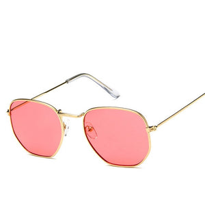 Fashion Sunglasses Women Brand Designer Small Frame Polygon Clear Lens Sunglasses Men Vintage Sun Glasses Hexagon Metal Frame