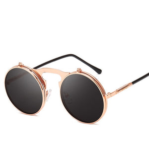 Retro Steampunk Sunglasses Men Women Brand Designer Black Gothic Punk Round Sunglass Male Sun Glasses For Men Vintage UV400 2019